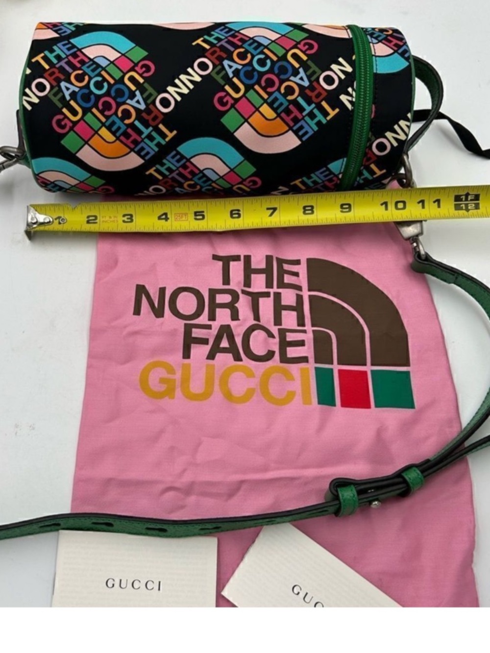 Gucci x Northface Multicolor Logo Barrel Crossbody Bag with Green Strap - Picture 8 of 9